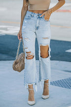 Raw Hem Ripped Hole Cropped Jeans
