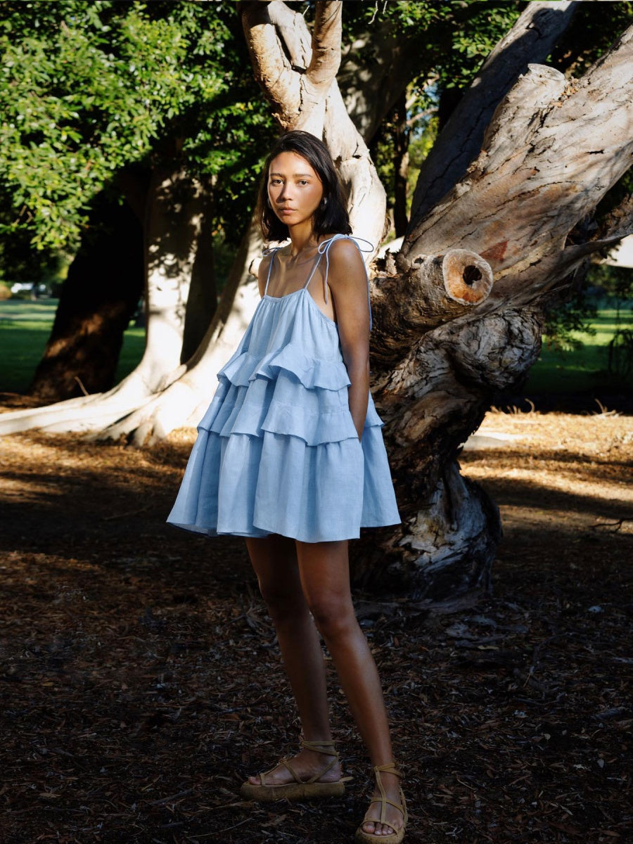 Pure Cotton Cake Skirt Backless Camisoles Beach Cover-up Mini&Short Dresses