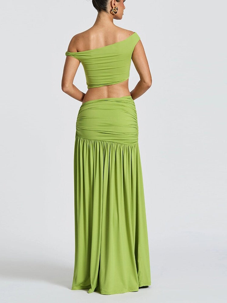 Off-shoulder Crop Top Tank Top And Fitted Side Slit Skirt Two-piece Set
