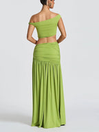 Off-shoulder Crop Top Tank Top And Fitted Side Slit Skirt Two-piece Set