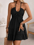Halter V-neck Drawstring Loose-fit Vacation Maxi Dresses