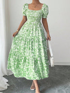 Puff Sleeve Printed Maxi Dresses