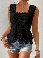 Square Neck Heavy-duty Crochet Openwork Flower Tank Top