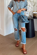Distressed Straight Leg Ripped Jeans