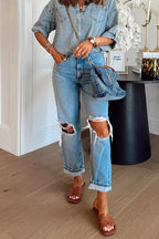 Distressed Straight Leg Ripped Jeans