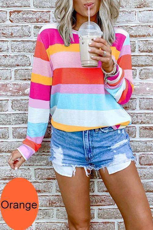 Long Sleeve Candy Striped Pullover Top