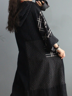 Plaid Cotton Loose Large Pockets Hooded Dress