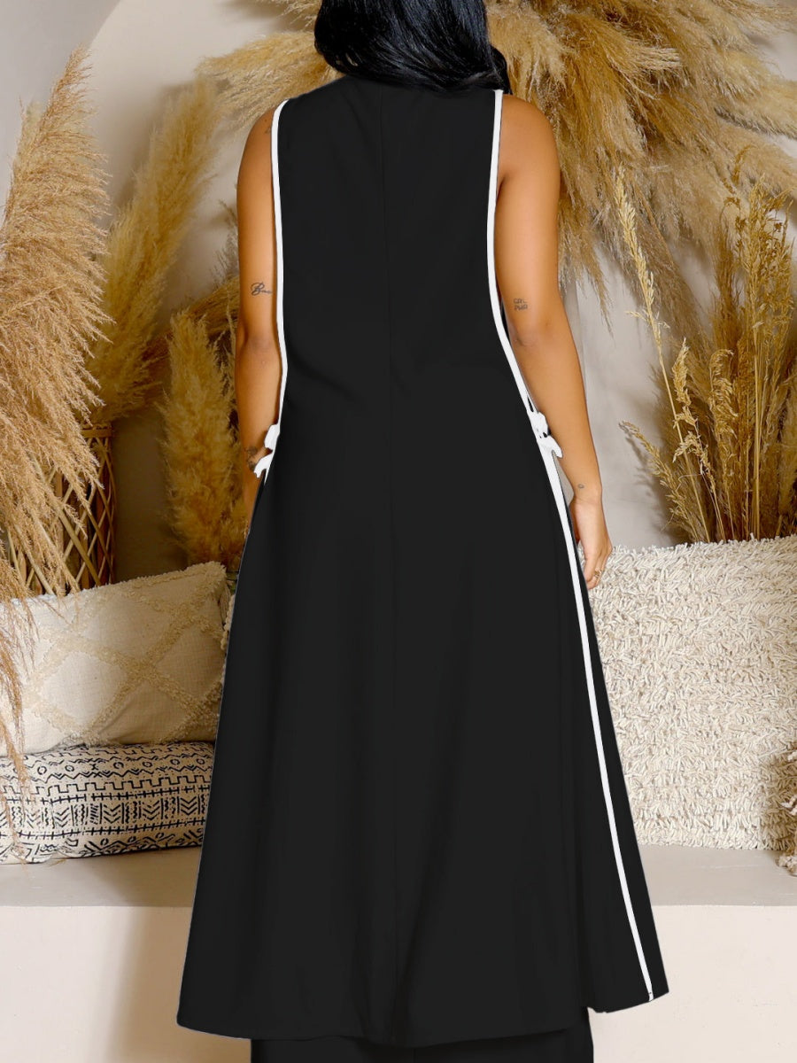 Sleeveless Butterfly Festival Long Vest Dress Wide-leg Pants Set 2-piece Sets