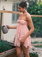 Halter Neck, Backless, Irregular Hem Mini&Short Dresses