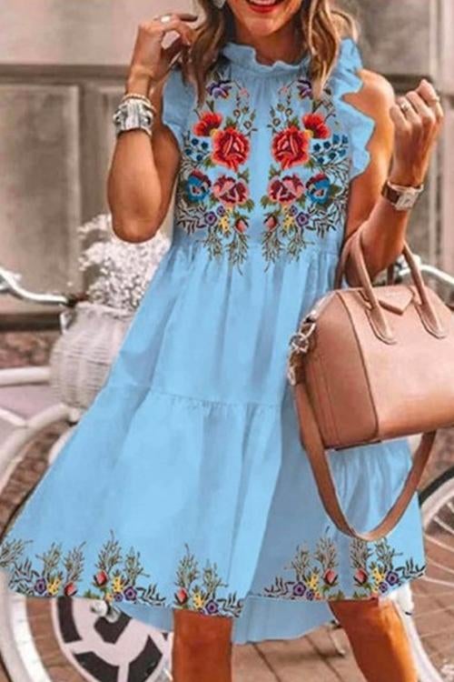 Floral Printed Ruffle Tiered Fairy Dress