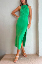 Sleeveless Side Split Ruched Slim Fit Dress