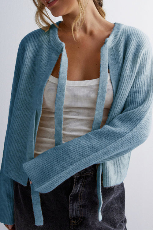 Crewneck Bow Knot Ribbed Knit Sweater