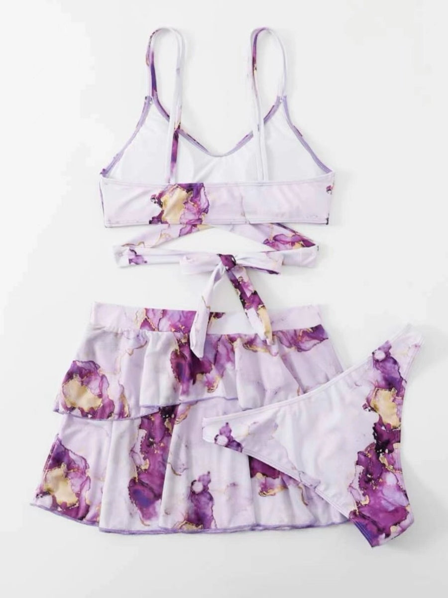 Marble Print Bikini Beach Dress Three-Piece Set