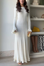 Bell Sleeves Back Lace-up Ruffle Trim Maxi Dress