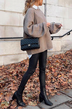 Crewneck Drop Shoulder Solid Loose Fit Sweater