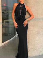 Halter Hollow Splicing Lace Sexy Slit Maxi Dresses