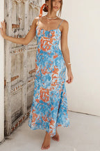 Spaghetti Strap Twist Back Printed Maxi Vacation Dress
