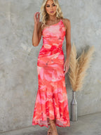Sloping Shoulders Printed Stretch Tube Top Maxi Dresses
