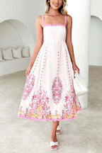 Ric Rac Trim Bow Back Floral Print Midi Cami Dress