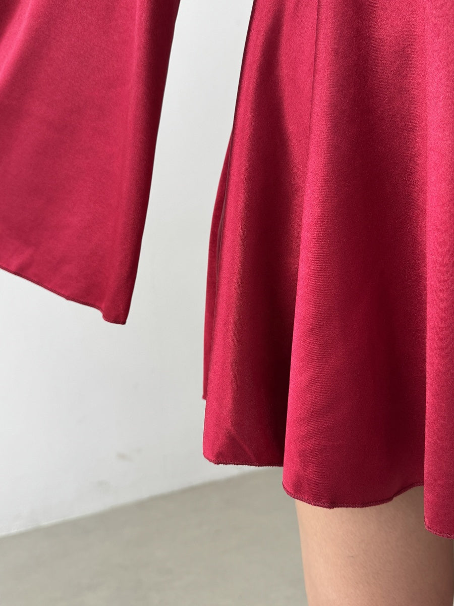 V-neck Long Sleeve Flared Sleeves Mini&Short Dresses