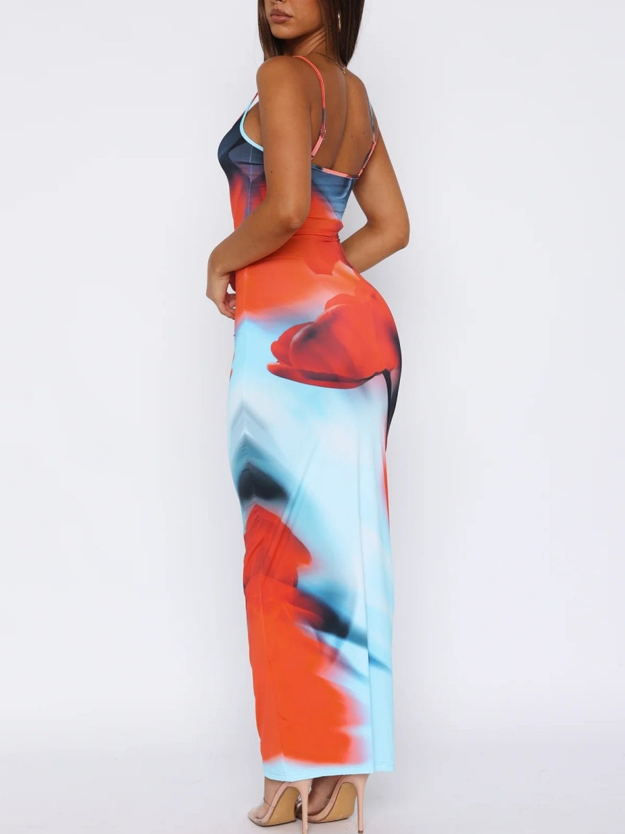 Liber Spring Women's Backless Abstract Maxi Dresses