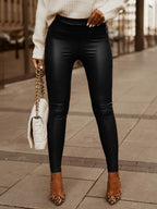 PU Leather High-waisted Hip-hugging Zipper Pants
