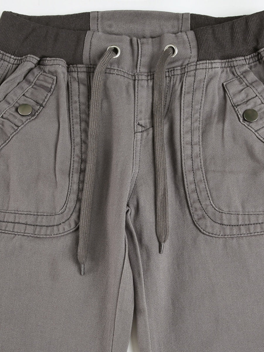 Retro Pocket Color-blocked Ribbed Low-rise Jeans