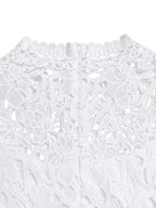Lace Trim Hollow Short Sleeve Bandage High Waist Wide Leg Jumpsuits