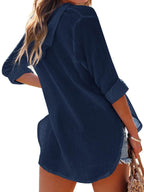 Long-sleeved V-neck Pocket Hoodie