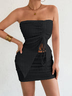 Strapless Bodycon Sexy Textured Two-piece Dress