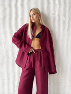 Loose-fitting Long-sleeved Shirt And Casual Trousers Two-piece Set