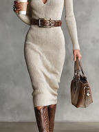 | Turtleneck V-Neck Midi Dress