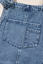 Blue Zone Planet | Stone Blue Distressed Bib Pocket Wide Leg Denim Overall