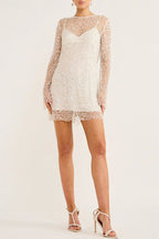 Sparkle and Shine Sequins and Pearls Fabric Mini Dress with Separate Slip
