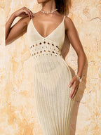 Cutout V Neck Knit Maxi Dress
