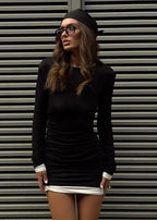 Color Block Long Sleeve Pleated Dress