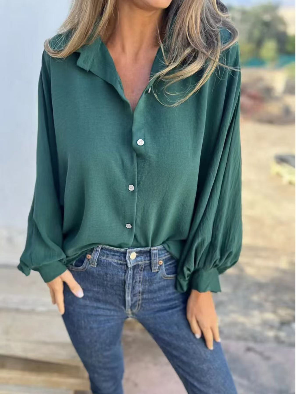 Elegant plain button-up shirt for women
