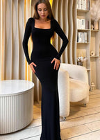 Square Neck Long Sleeve Bodycon Maxi Dress
