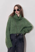 Cropped High Neck Pullover Sweater