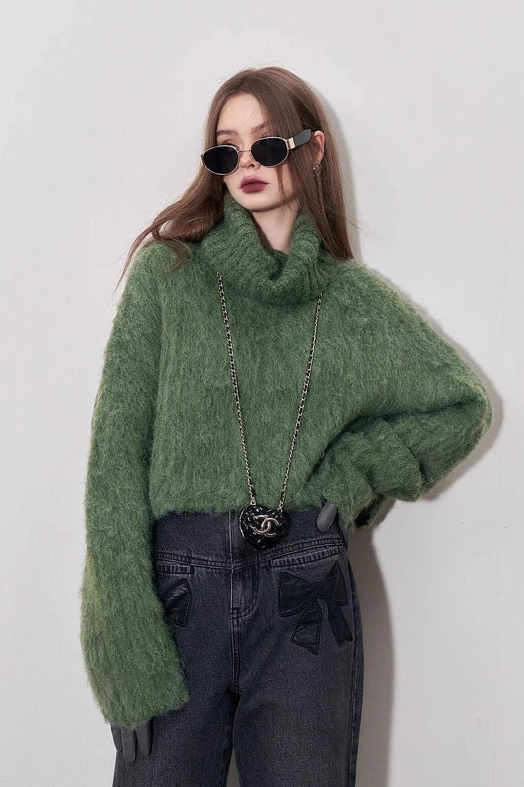 Cropped High Neck Pullover Sweater