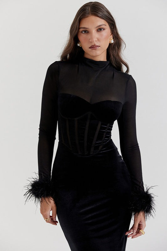 Textured Velvet Fuzzy Accent Cocktail Dress