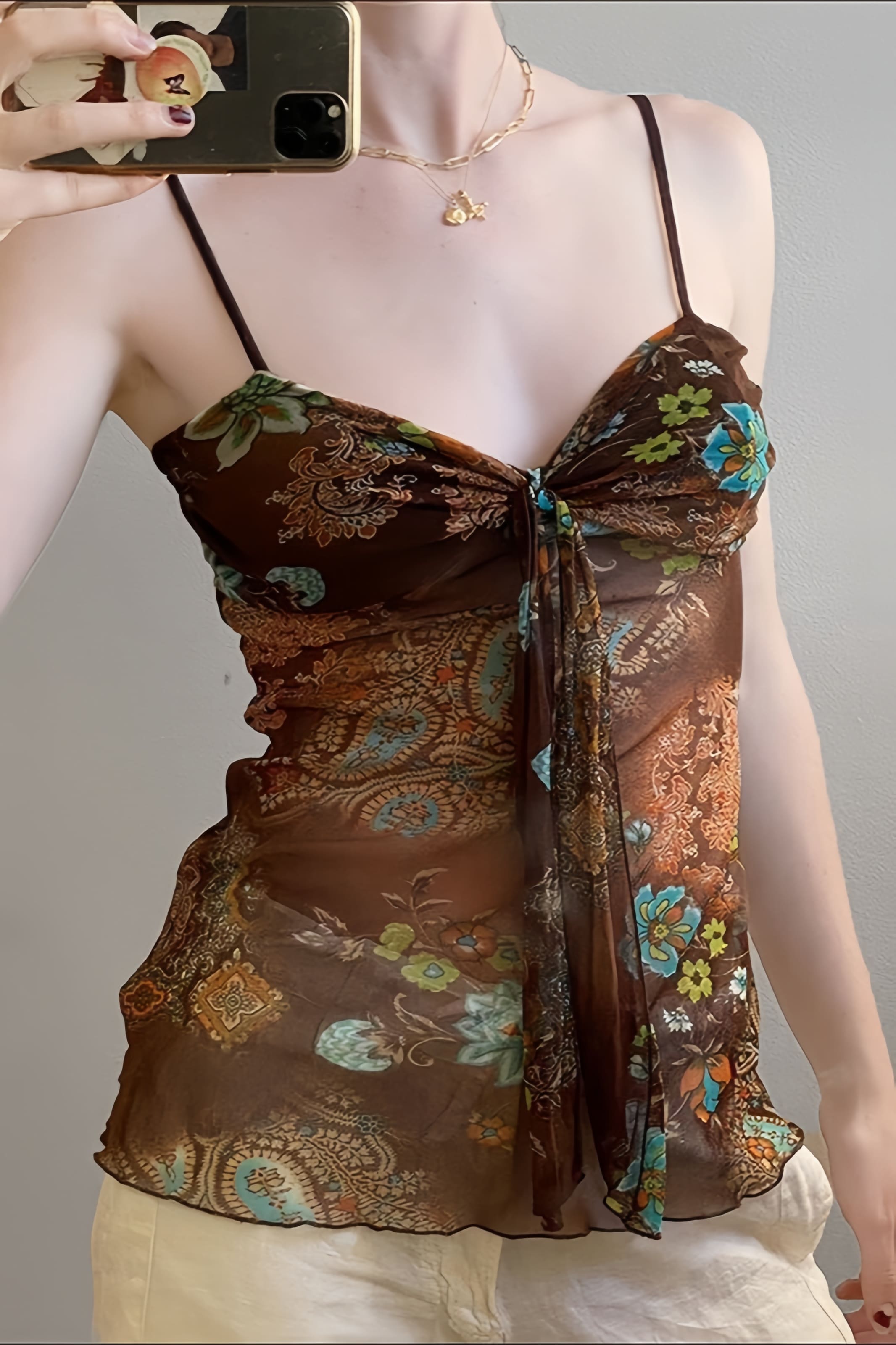 Vintage Print Slim Fit Cami Top