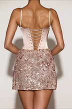 Spaghetti Strap 3D Floral Sequin Satin Bodycon Mini Dress