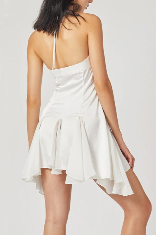 Halter Spaghetti Strap Corset Tiered Ruffle Mini Dress