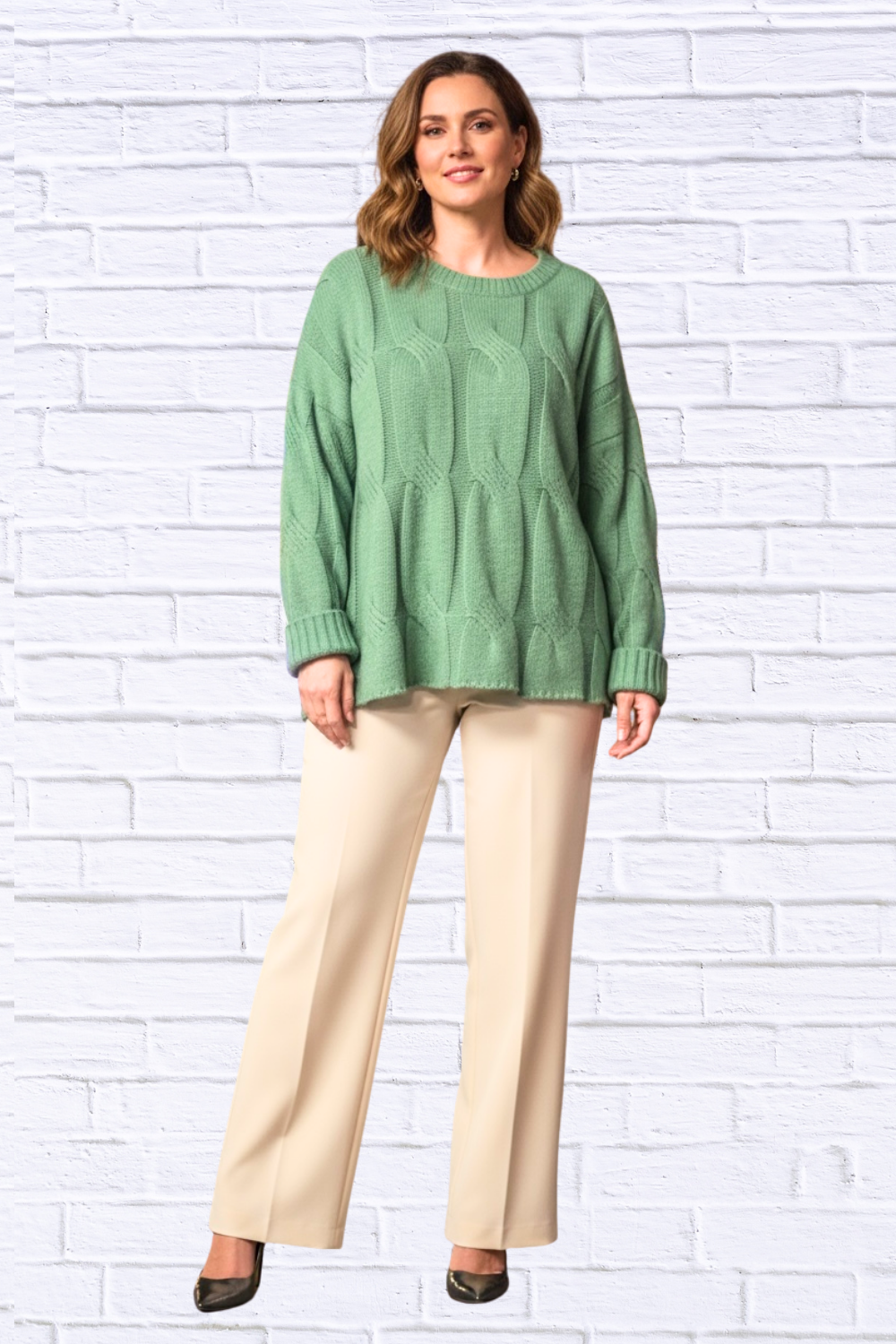 Round Neck Cable Knit Sweater _ Women__ Cozy Textured Knit Pullover for Effortless Everyday Style