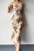 Floral Print Spaghetti Strap Square Neck Satin Slip Midi Dress