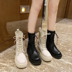 British Style Knitted Stretch Platform Ankle Boots