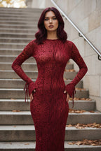 Mixed Animal Print Long Sleeve Tie Cuff Bodycon Maxi Dress