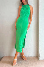 Sleeveless Side Split Ruched Slim Fit Dress