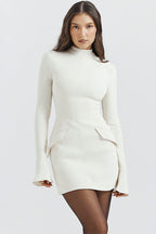 Mock Neck Long Sleeve Princess Seam Hip Flap Panel Mini Dress